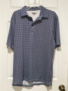 Straight Down Golf Short-Sleeve Navy Geometric Polo